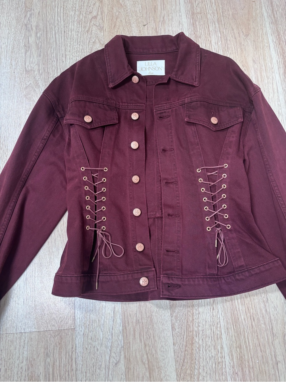 ULLA JOHNSON Women's Burgundy Lace-Up Denim Jacket